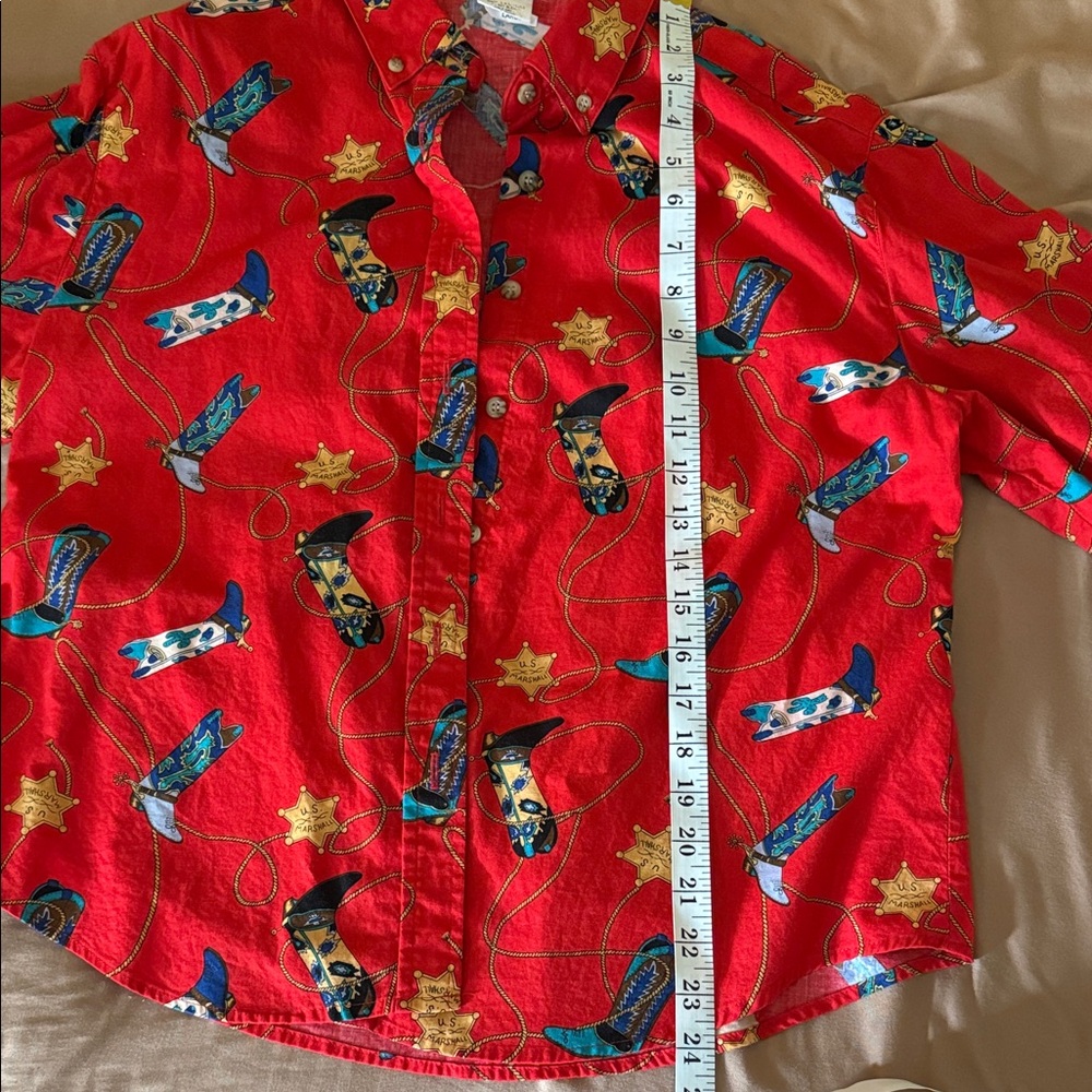 Vibrant Red Western Print Women's Button Down Shirt - Picture 6 of 6
